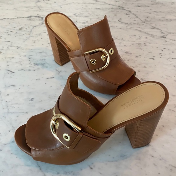 Michael Kors Shoes - WOMANS MICHAEL KORS TAN BELTED OPEN TOE MULES